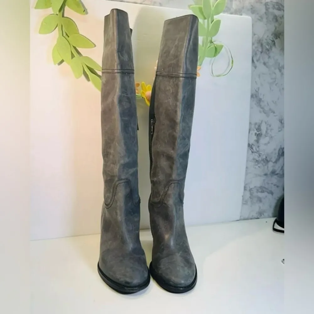 J. Crew Nottingham Tall Boots Gray/blue  Leather Block Heel Size 6.5 ~16950 - Image 4