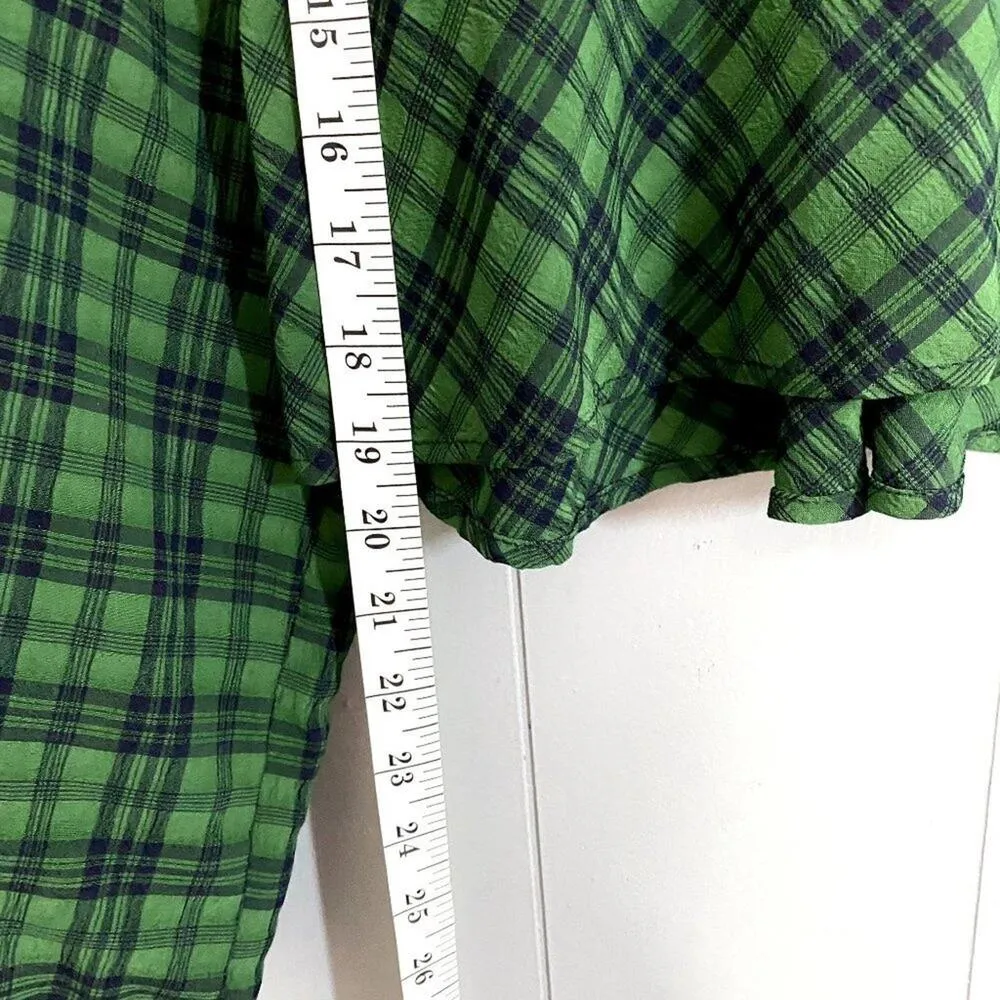 Zara Green Plaid Cowl-neck Long Wide Sleeves Oversized Preppy Holiday Top M - Image 4