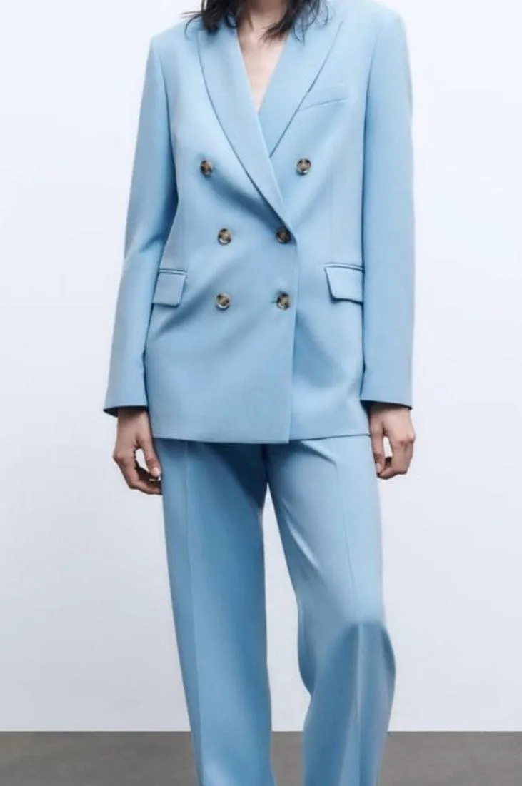 blazer suit jacket double breasted relaxed long baby blue - Image 4