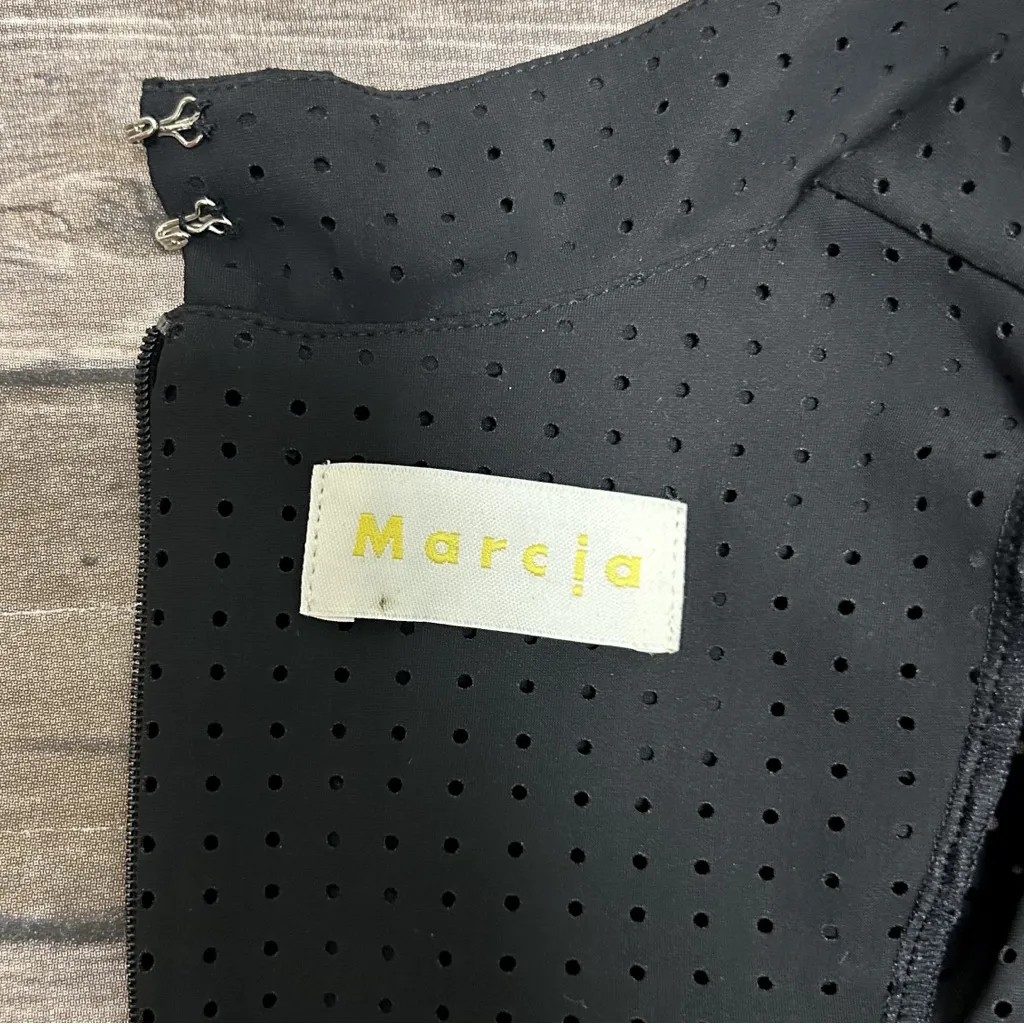 Marcia Black Circular Perforated See Through Short Sleeve High Neck Sheath Dress Size undefined - Image 7