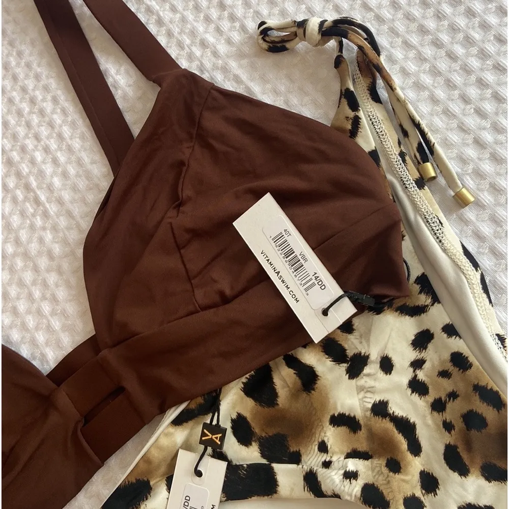 VITAMIN A NEUTRA Triangle Bralette Bikini Top Size L 14DD Chocolate Brown NEW! - Image 14