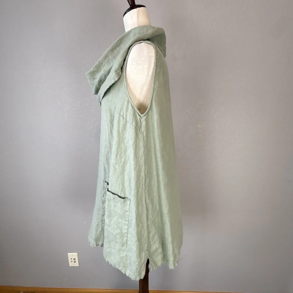 Match Point Cowl Neck Sleeveless Tunic Top Shirt Size S Sage Green Linen Pockets - Image 3