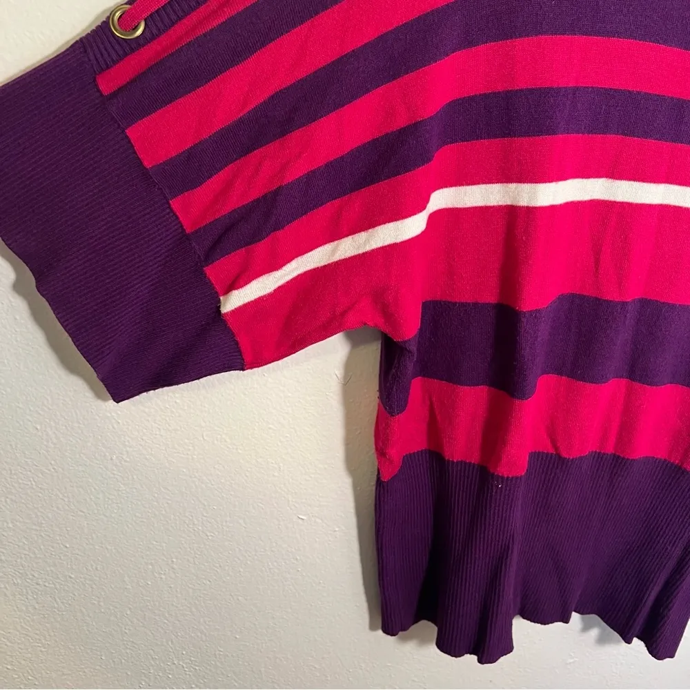 Cable & Gauge Boatneck Dolman Sleeve Sweater Pink Purple Stripes L - Image 5
