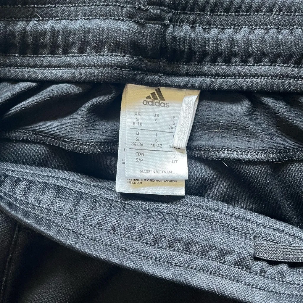 Adidas Black and White Track Pants with Tapered Fit Joggers SZ S Y2K Classic - Image 13