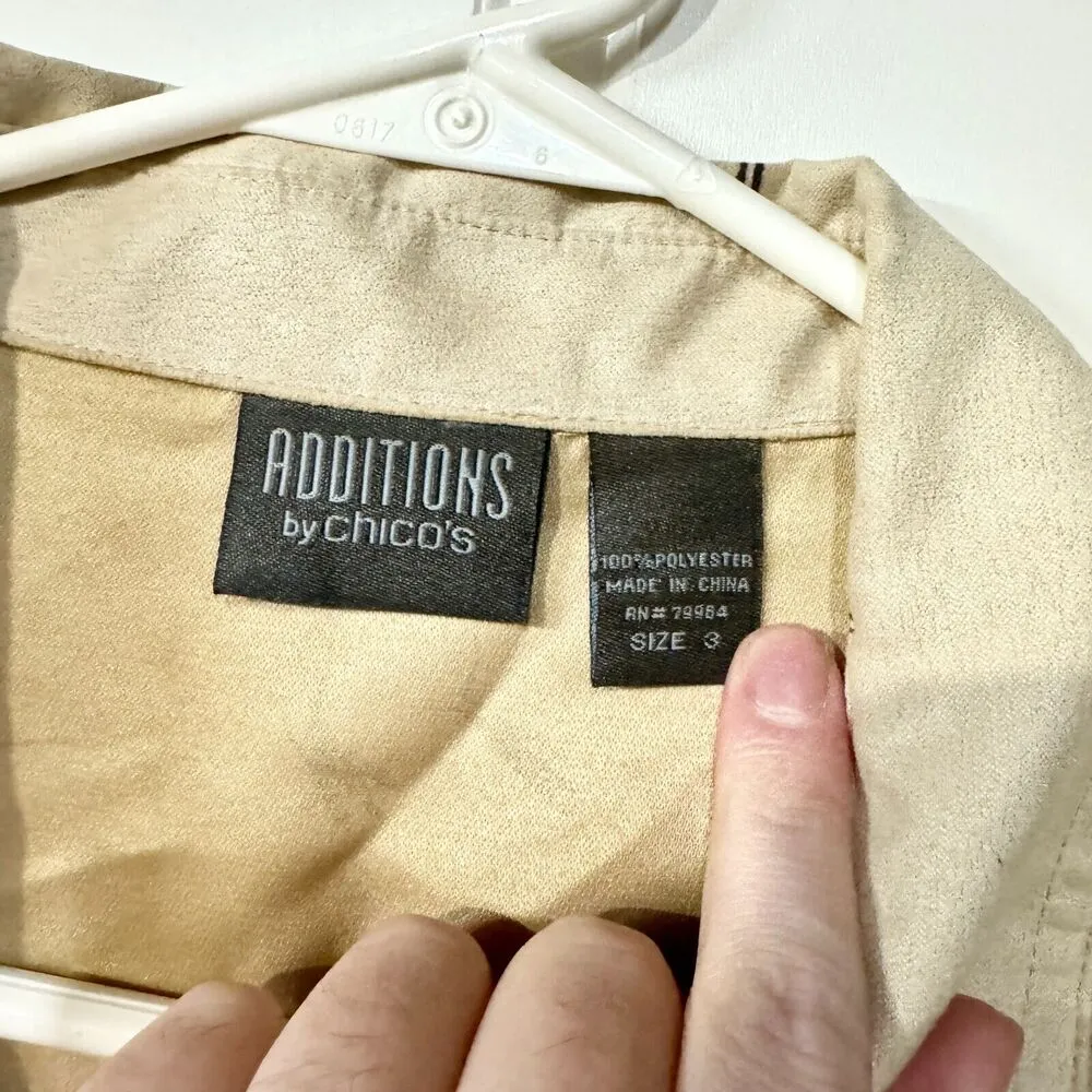 CHICOS Button Down Women SZ 3/L Polyester Animal Artwork Drawling Collared Tan - Image 2