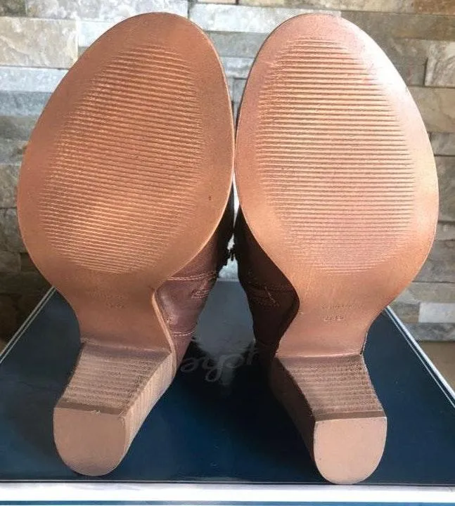 Brown Leather Peep Toe Booties  - Image 3