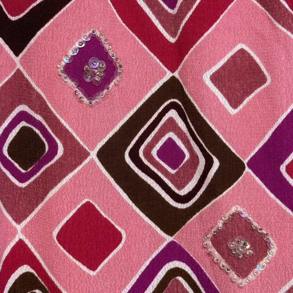 Vintage Y2K Skirt Embellished Sequin Diamond Print Ruffle Hem Size Large Pink - Image 6