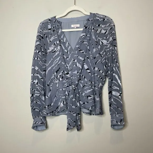 Parker Silk Blend Blue Velvet Zebra Print Tie Front Blouse Size XS - Image 2