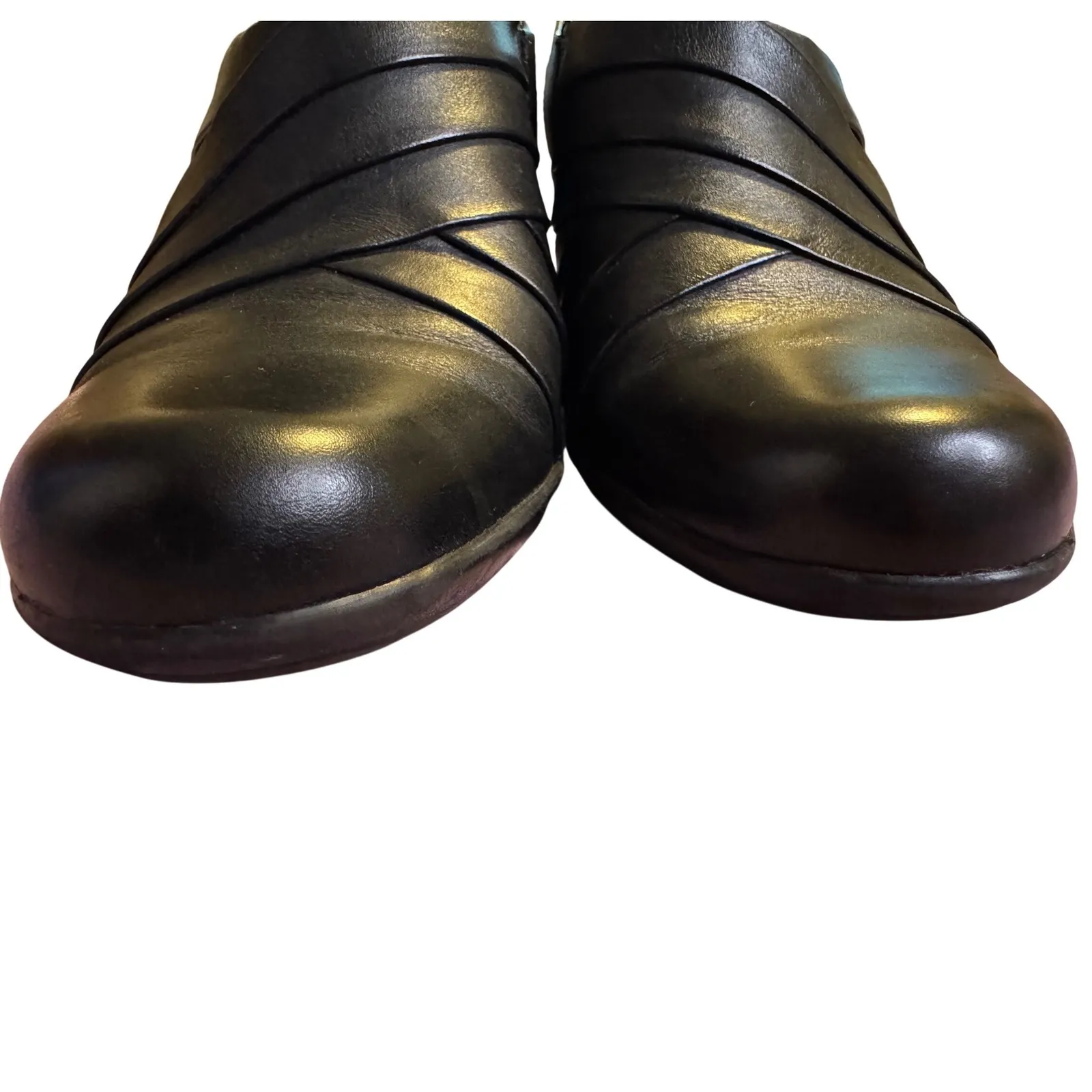 Clarks 7.5 Wide Y2K Era Black Leather Low Block Heel Slip On Comfort Clog - Image 4