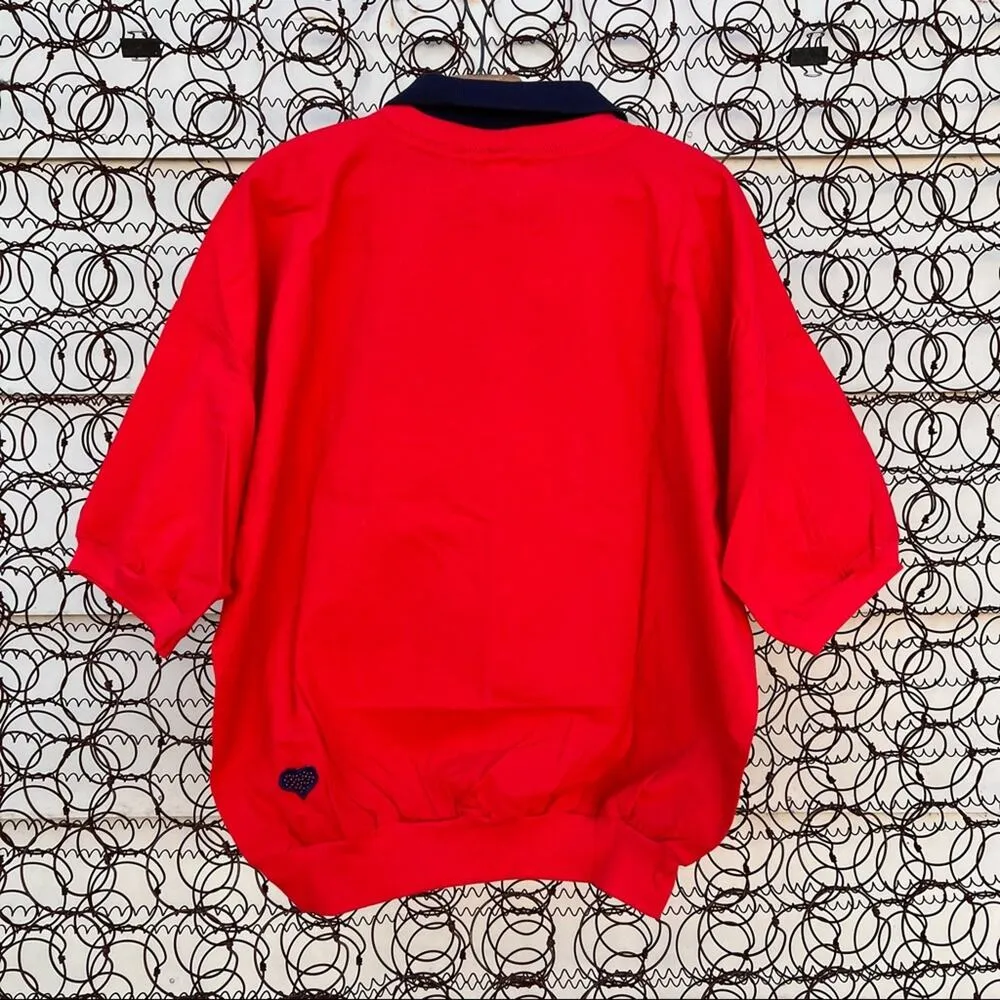 Vintage Granny Appliqué Valentines Day Cutout Hearts Collared Blouse Size L - Image 4