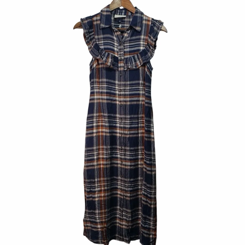Universal Thread Western Boho Flannel Navy Plaid Sleeveless Midi Dress L - Image 6