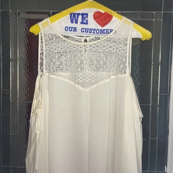 Express Sz L Cold Shoulder Lace Blouse White Long Sleeve Sheer Tie Shoulder Top - Image 2