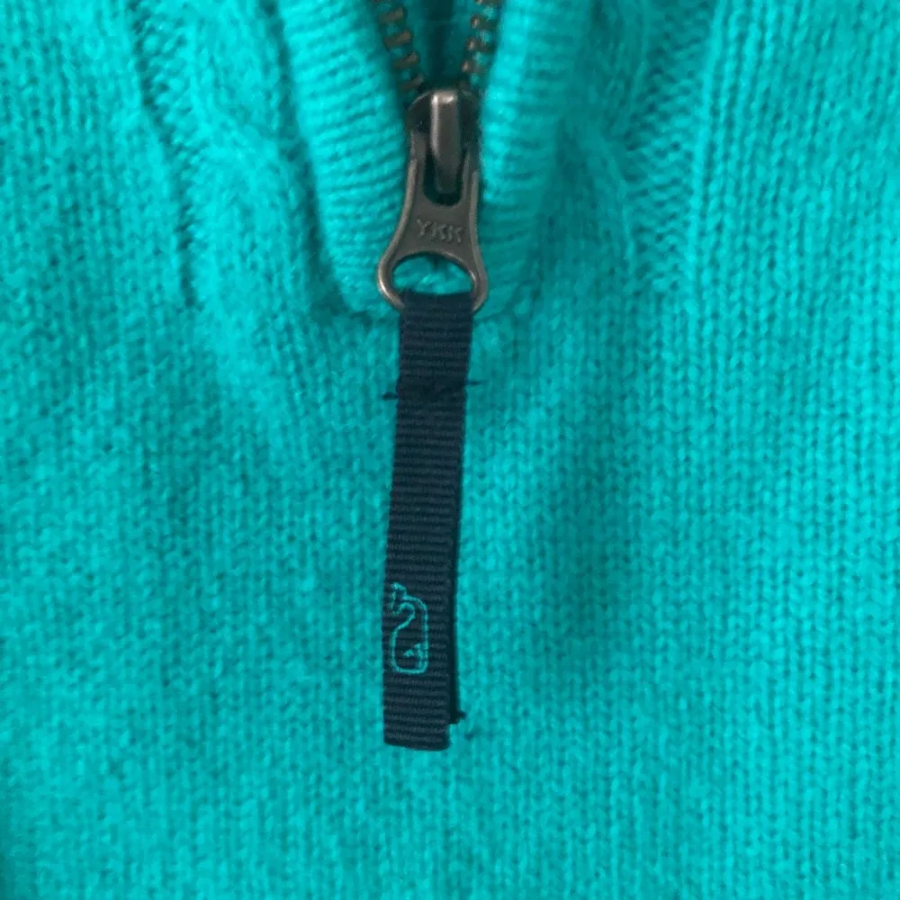 Vineyard Vines Sweater Quarter 1/4 Zip Teal Blue Green Cableknit Shoulders Sz M - Image 7