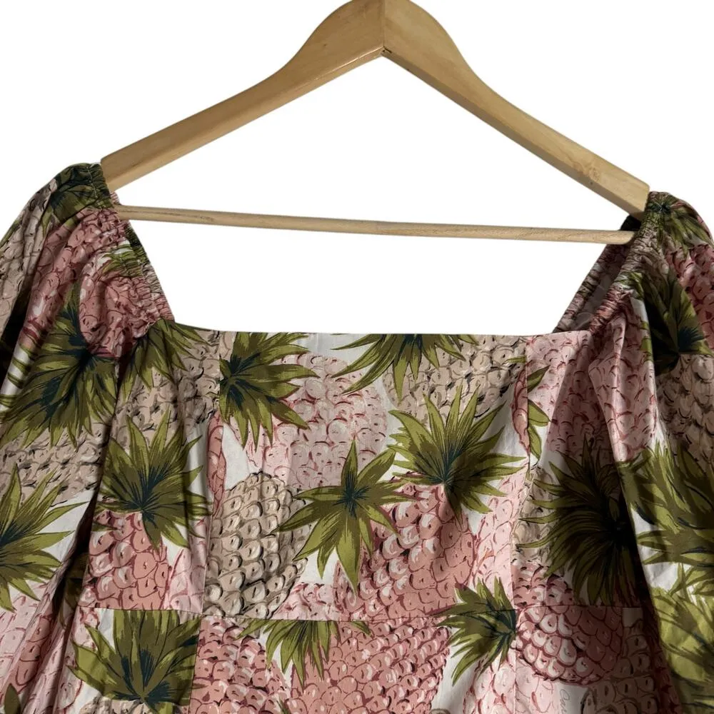 Cara Cara Pink Green Tropical Summer Pineapple Print Off Shoulder Mini Dress M Size M - Image 3