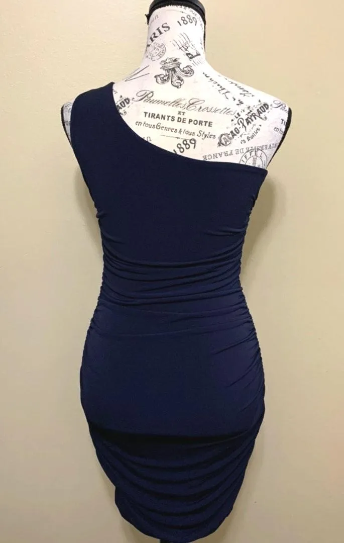 Blue One Shoulder Ruched Dress - Image 2