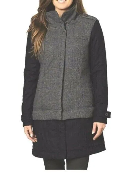 Prana Caprise Insulated Wool Blend Convertible Gray and Black Trench Coat - Image 1