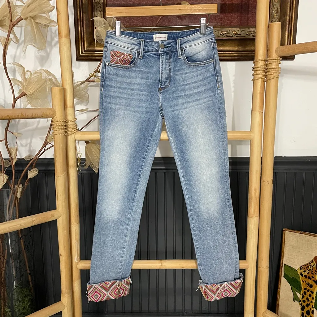 Driftwood Colette Diamond Daze Denim Light Wash Embroidered Cuffed Jeans- 25 🧡🎀 - Image 3