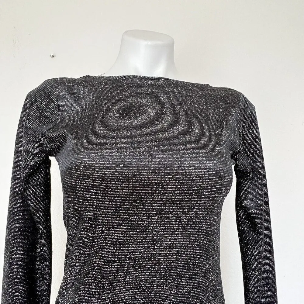 Michael Kors sparkle Cowl Back Dress Black PETITE Size XSP Long Sleeve NEW - Image 7