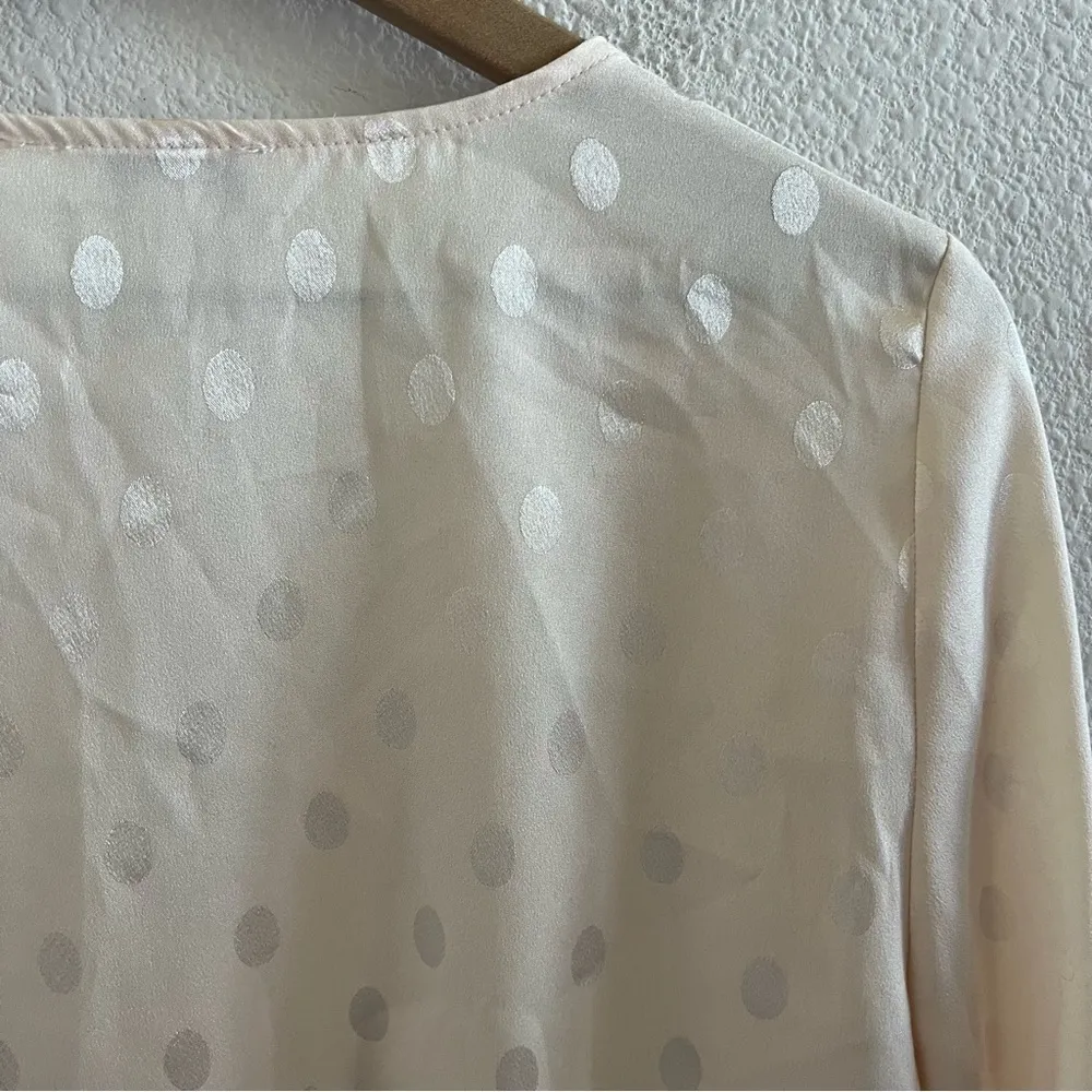 Topshop Polka Dot Satin Button Blouse Cream Neutral Classic Preppy Feminine US 6 - Image 6