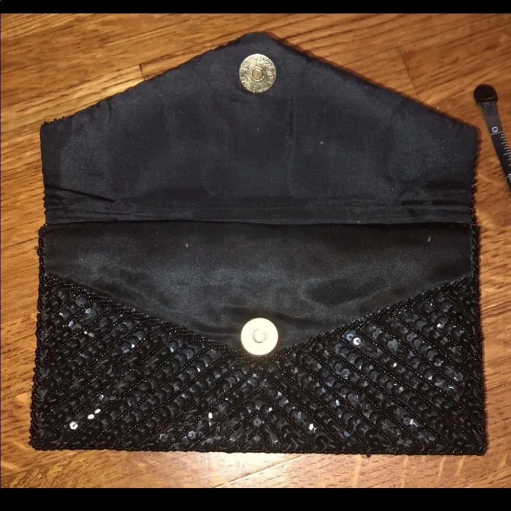Vintage black sequined clutch Sequined and beaded vintage black, magnet snap clo - Image 2