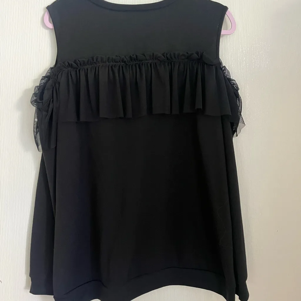 NY Collection Black Top with Polka Dot Ruffle - Image 7