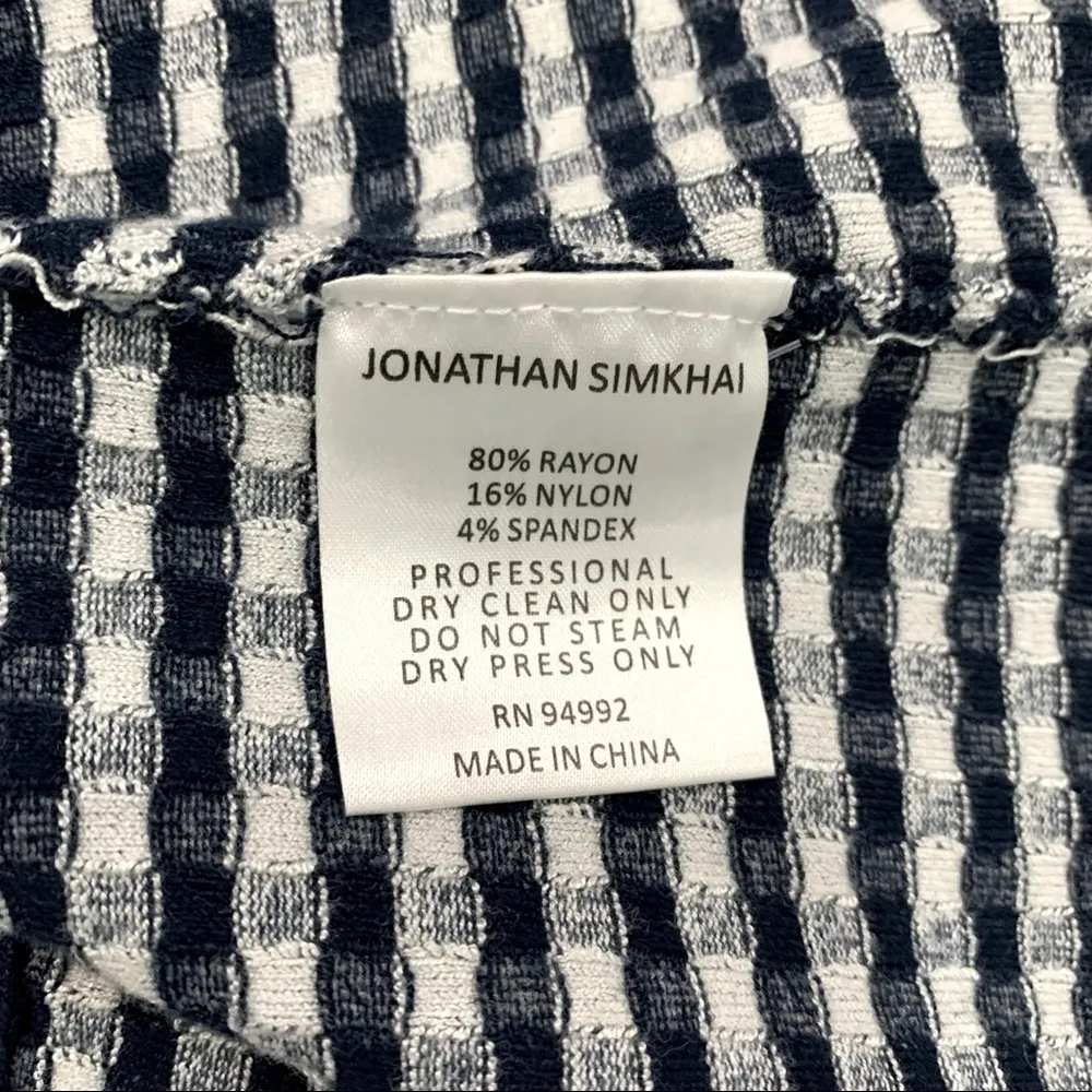 Jonathan Simkhai radial gingham fit and flare white and blue dress - Image 8