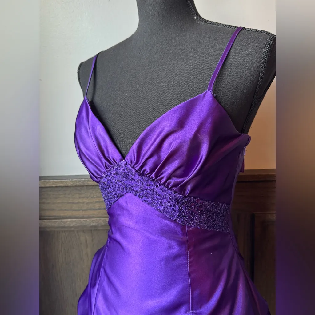 Gunne Sax Jessica McClintock  Purple Satin Y2K Mini Dress - Image 2