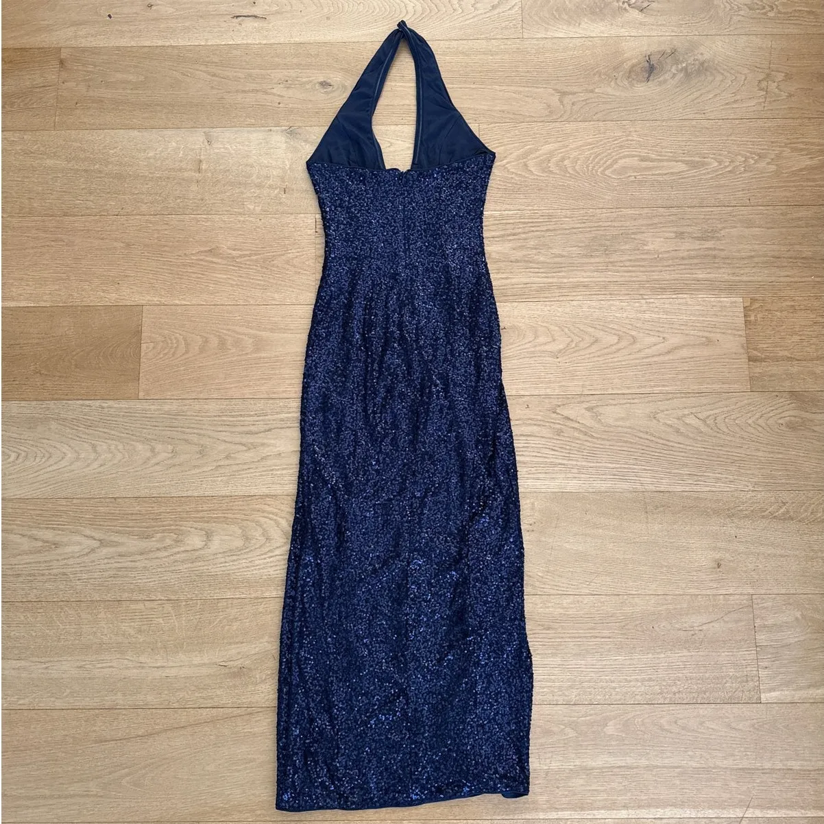 Lulu's Maxi Dress Halter Neck Sequins Size M Navy Blue - Image 4