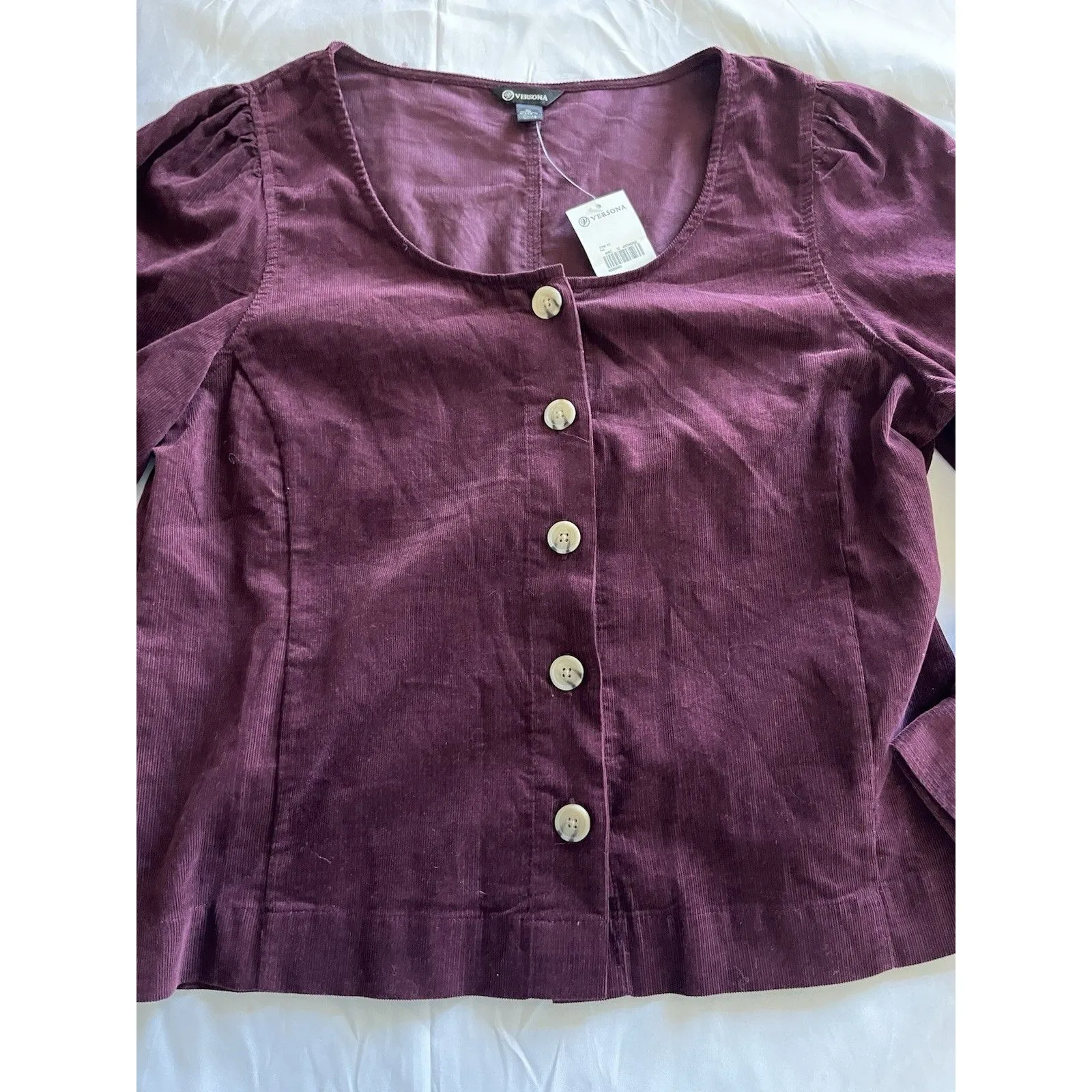 Versona Corduroy Top NWT Small Button Front Crop Puff Shoulder Square Neck - Image 6