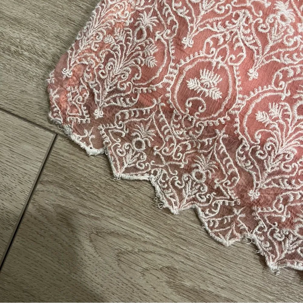 Sundance Rose Palace Cupro Lace Peach Cap Sleeve Shift Dress Size S - Image 6