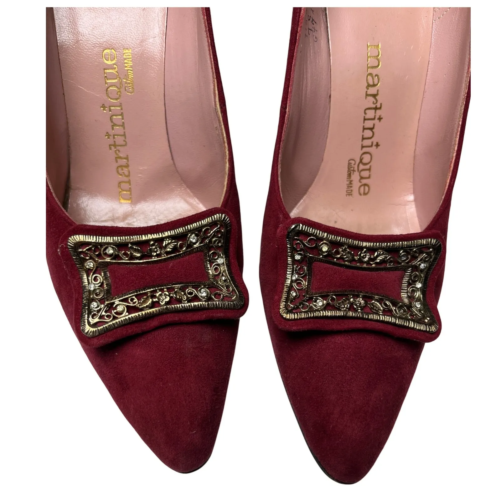 Martina Wine‎ Red Pumps Women's 7S Slim Narrow Classic Leather Heels Vintage Size 7 - Image 2