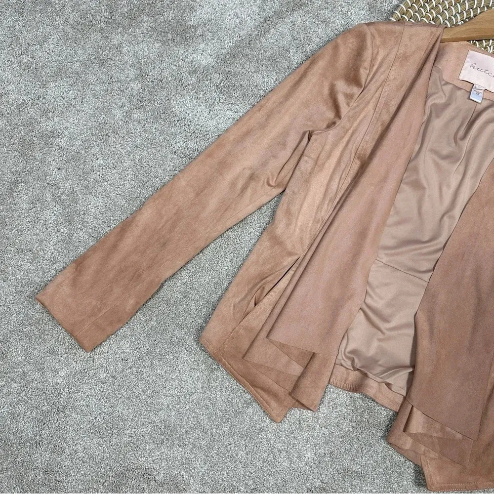 Anthropologie Hutch Open Jacket Blazer Faux Vegan Suede in Peachy Beige Size S - Image 6