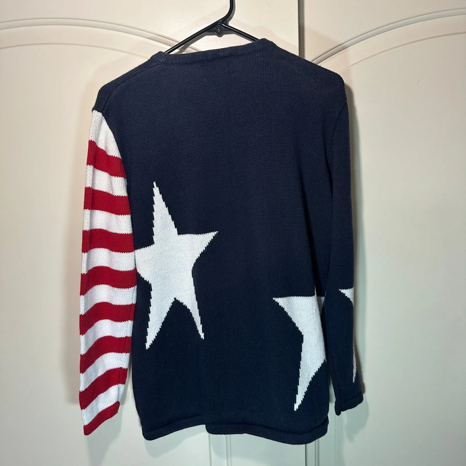 The Quaker Factory Stars Stripes Patriotic USA Vintage Cardigan Sweater Womens M Blue Size M - Image 3