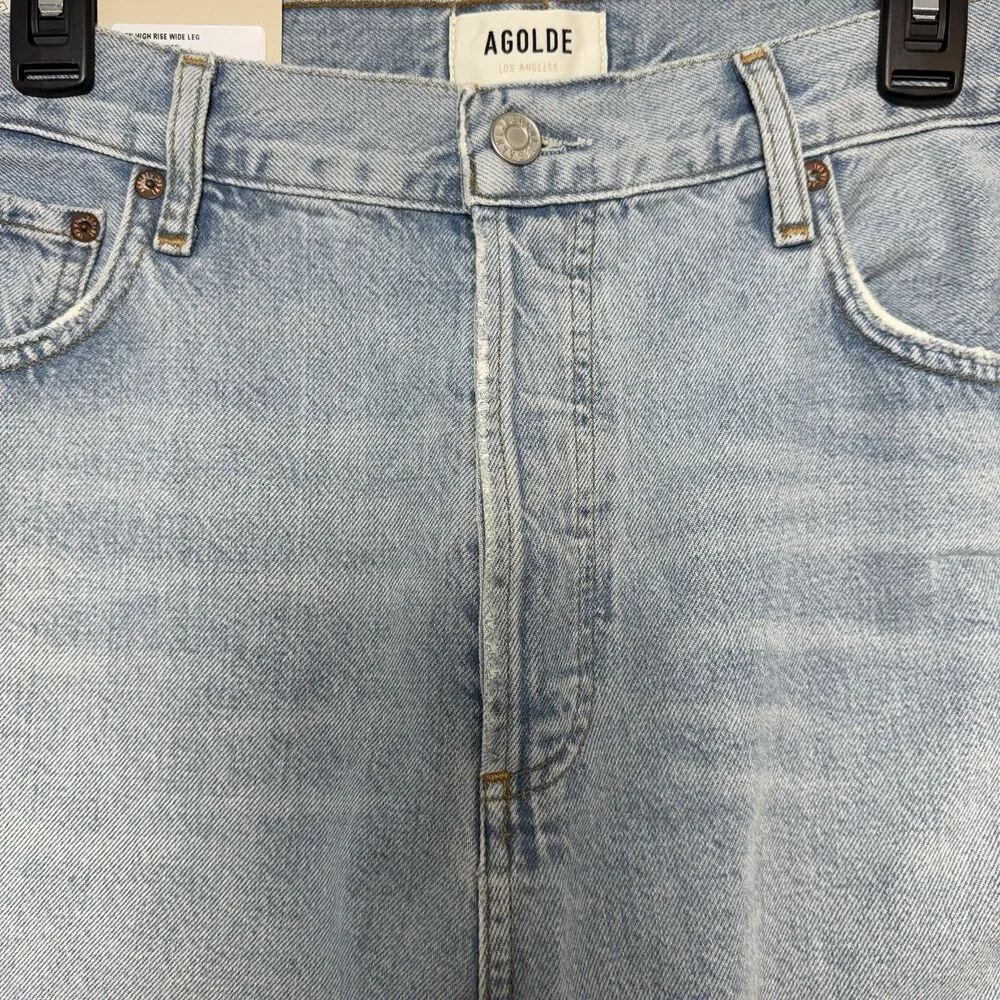 AGolde Ren High Rise Wide Leg Light Blue Jeans Smash 32 Grunge Designer NWT - Image 6