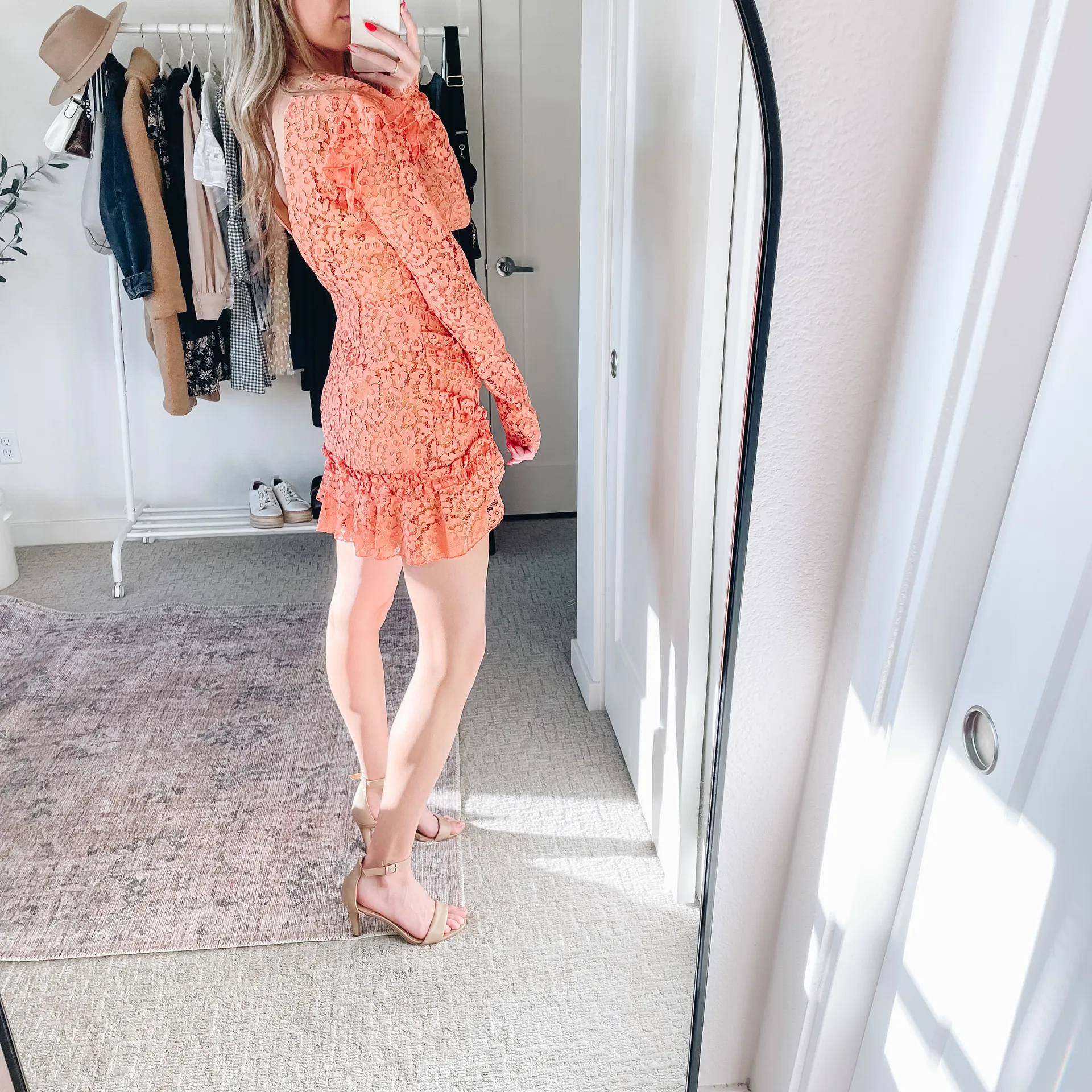 Revolve  Lee Coral Lace Ruffle Long Sleeve Mini Dress - Image 2