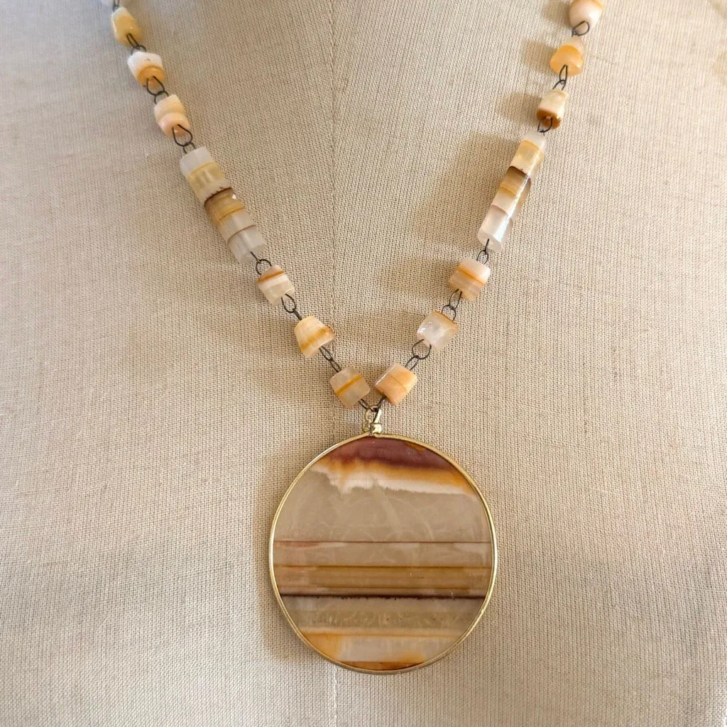 Vintage Artisan Banded Natural Stone Statement Necklace - Image 11