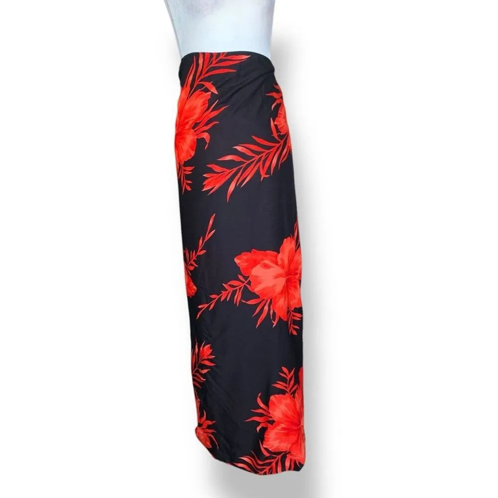 Vintage Hibiscus Collection Black Red Hawaiian Floral Fringe Convertible Sarong Size undefined - Image 3