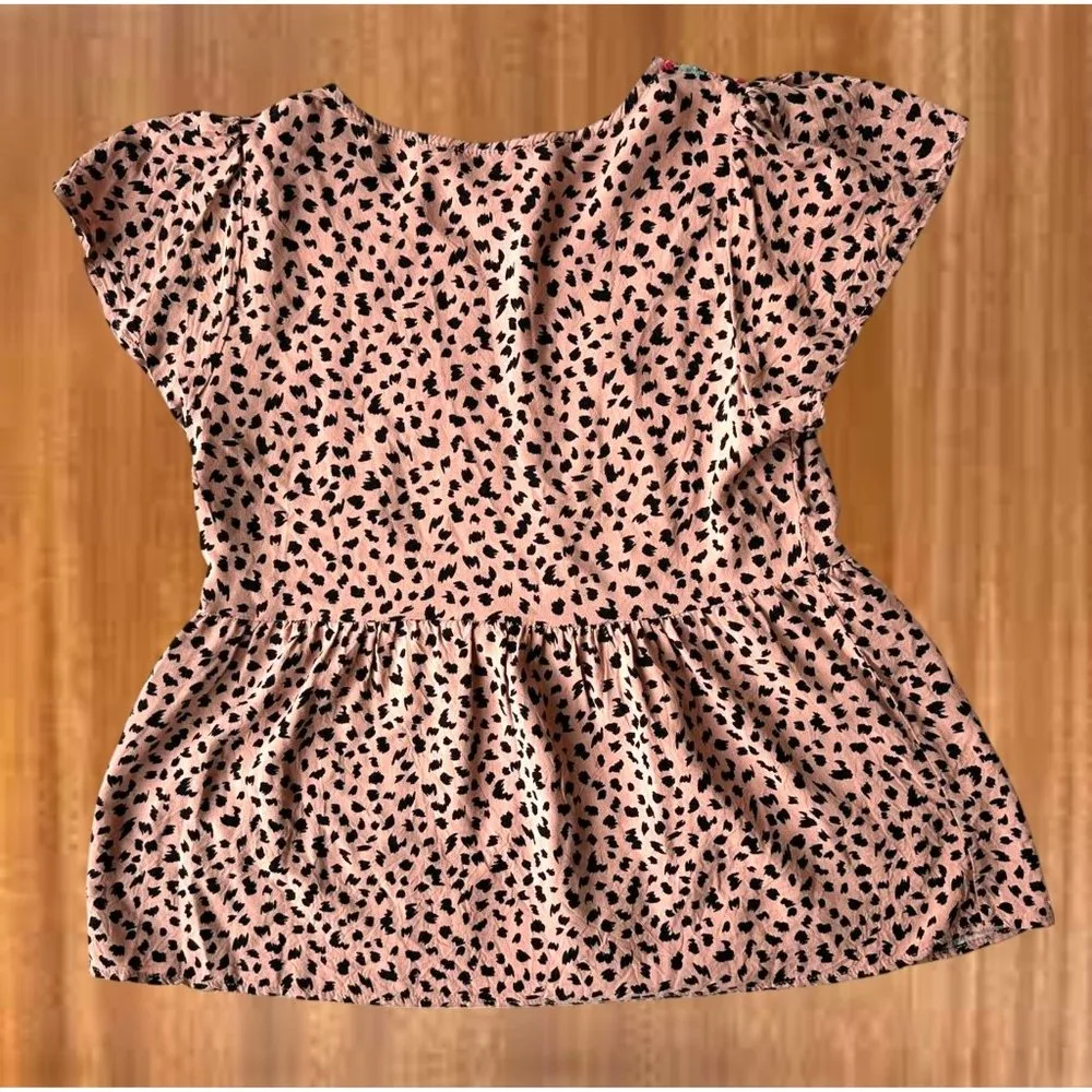 Savanna Jane Leopard Print Blouse Sz S Embroidered Artsy Flowy Sleeves Boho Fest Black - Image 8