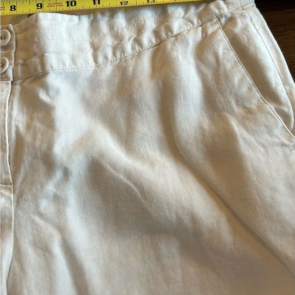 J. Jill Cream Cropped Wide Leg Cuffed 100% Linen Pants Size 10 - Image 5
