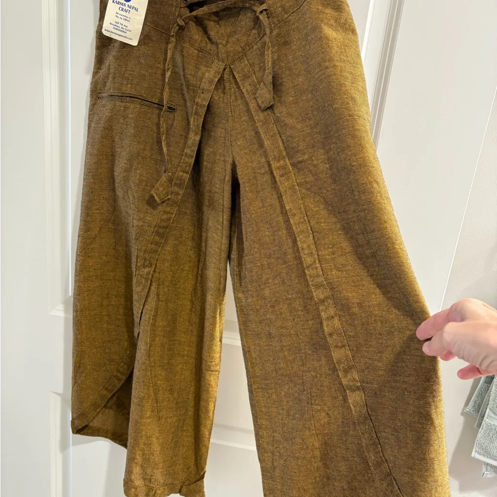NWT Karma Nepal Craft Brown Wrap Wide Leg Palazzo Pants size 6 approx - Image 2