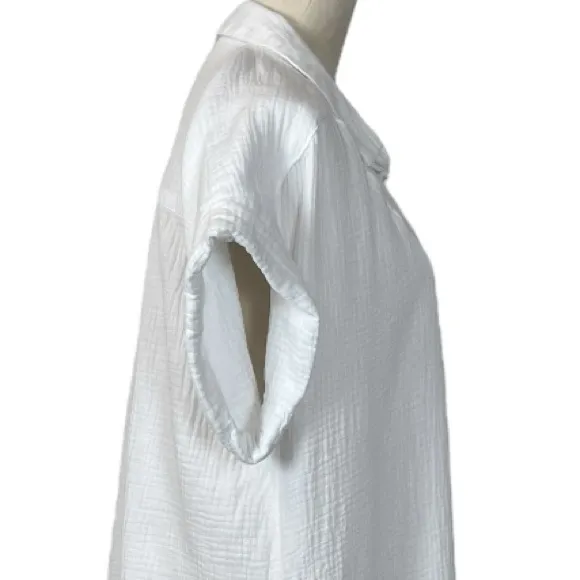 J. Crew Dress Collared V-neck Shirtdress Cuffed White Soft Gauze Women’s Size XL - Image 9