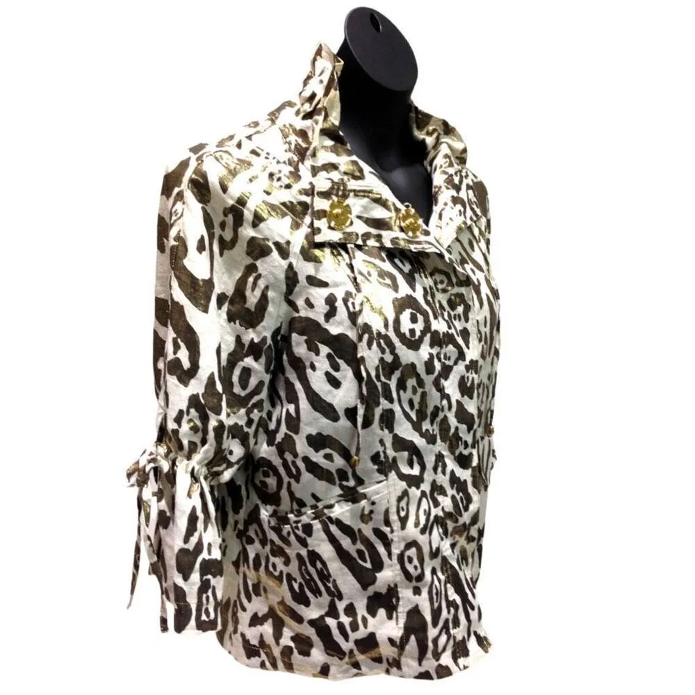 BEREK size M 100% linen 3/4 bell sleeve glam jacket. Gold Size M - Image 5