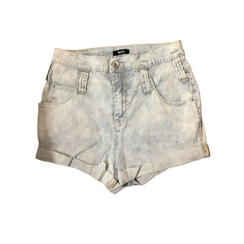 BDG Shorts Blue Striped Denim Roll Cuff High Rise Hot Pants Summer size 26 - Image 3