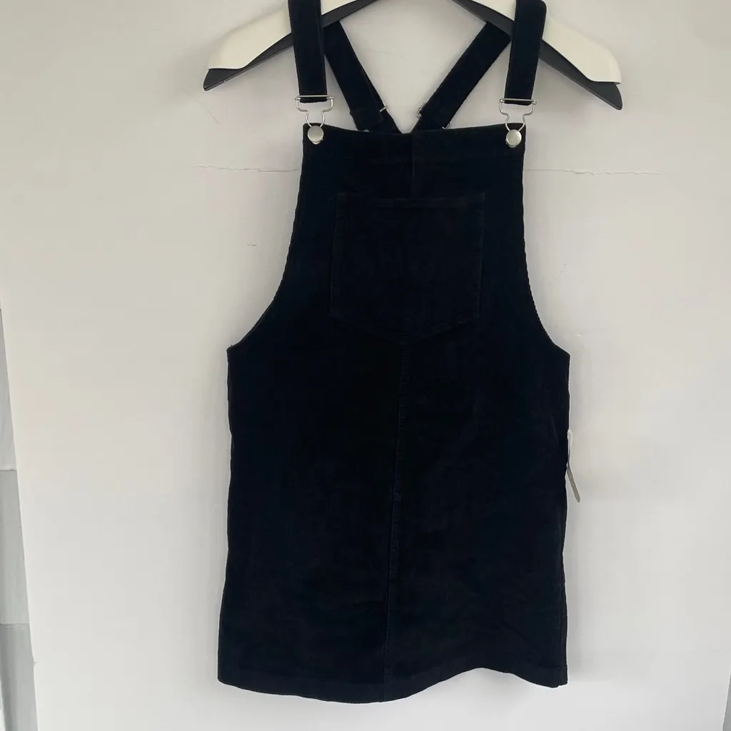 Altar'd State Black Pinafore Mini Dress Black Corduroy Overalls Medium Cotton - Image 2