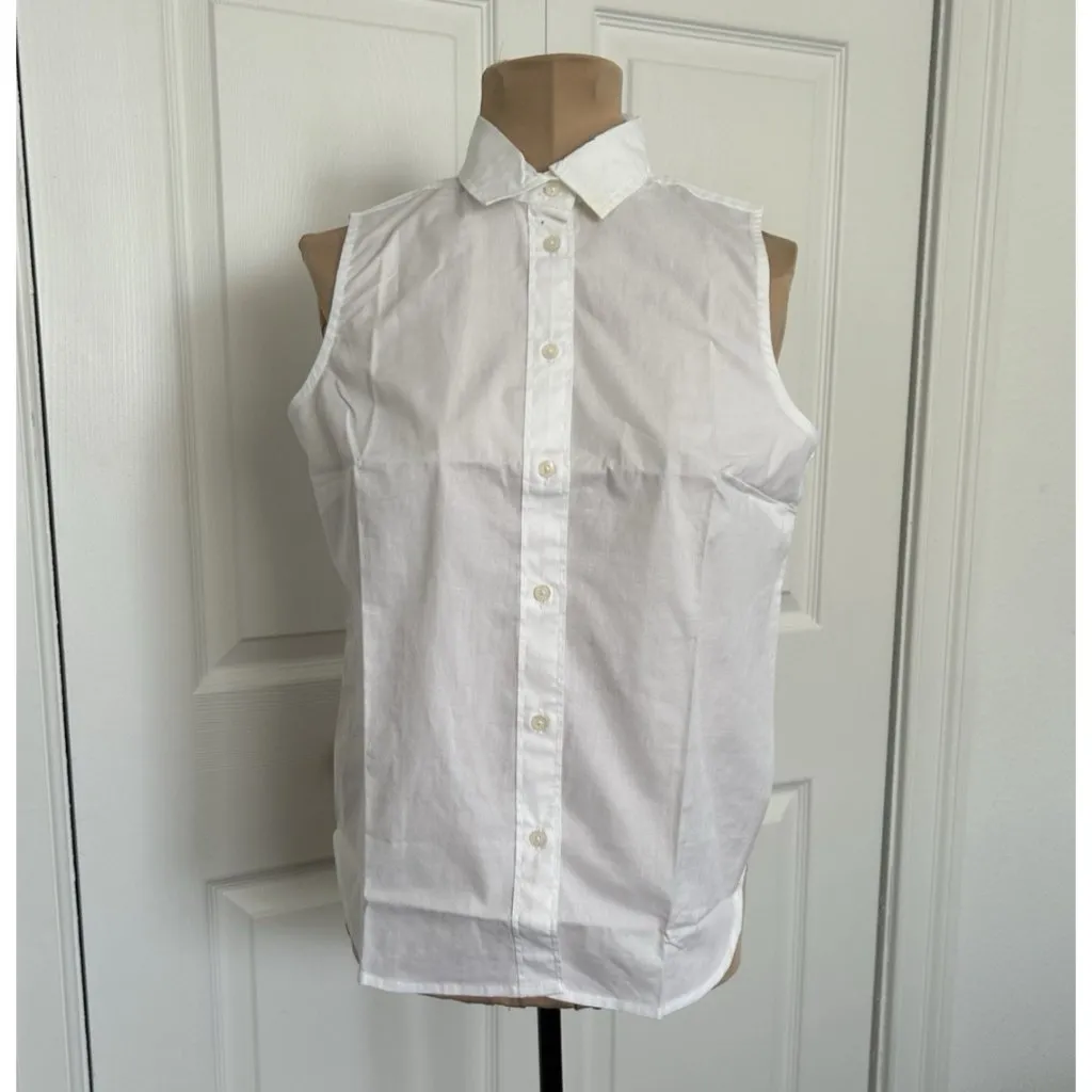 J.Crew $80 Sleeveless Cotton Poplin Blouse in Perfect Fit White Size Petite S - Image 4