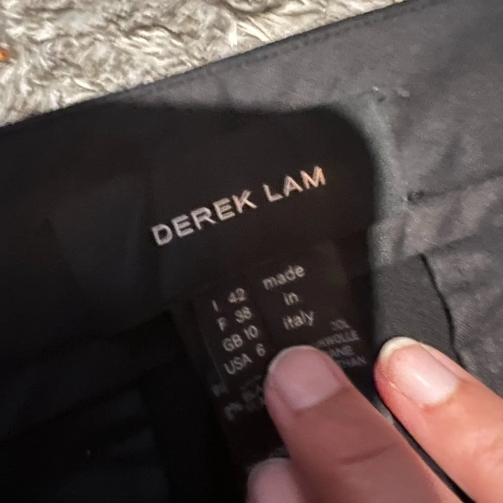 NWT Derek Lam Black Virgin Wool Crepe Trousers with Navy Blue Satin Trim Size 6 - Image 7