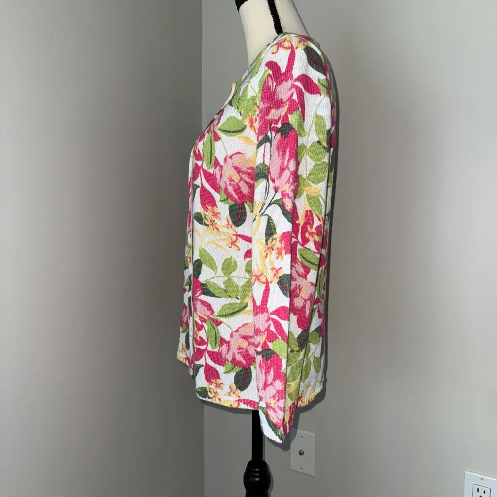 NEW Appleseed's Vibrant‎ Pink and Green Cotton Cardigan Button Up Sweater PS Size undefined - Image 3