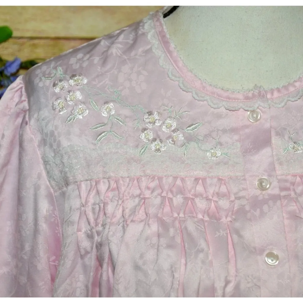Miss Elaine Pink Jacquard Floral Lace Embroidered Long Sleeve Nightgown Womens L Size L - Image 3