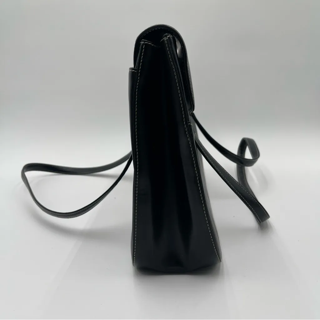 Vtg St. John Black Leather Shoulder Bag Purse Minimalist Gold Hardware Italy - Image 2