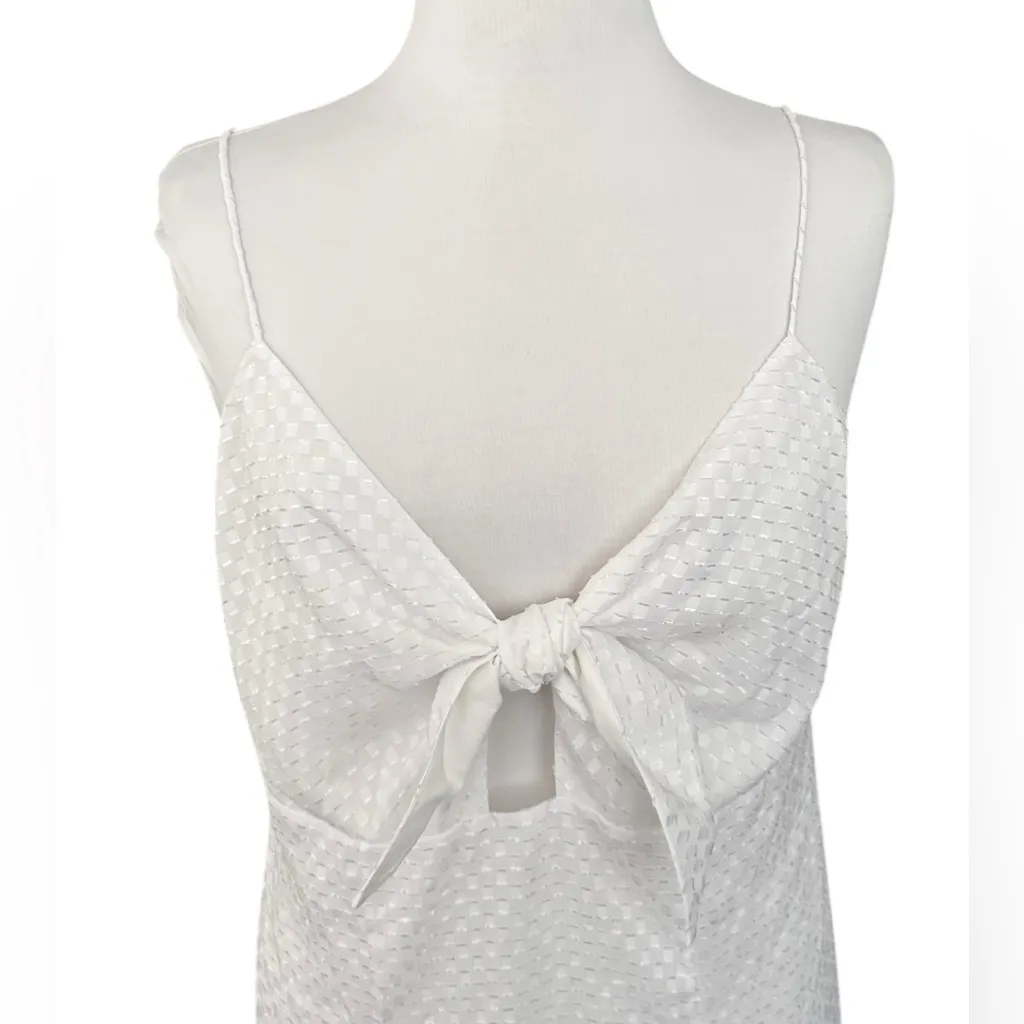 Alice + Olivia White Roe Tie Front Textured Mini Flare Slip Dress Size 12 NEW - Image 5
